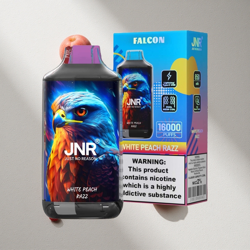 JNR Falcon 16000 Puffs Duradero Vape Melocotón Blanco y Frambuesa con Pantalla LED Inteligente Argentina wholesale