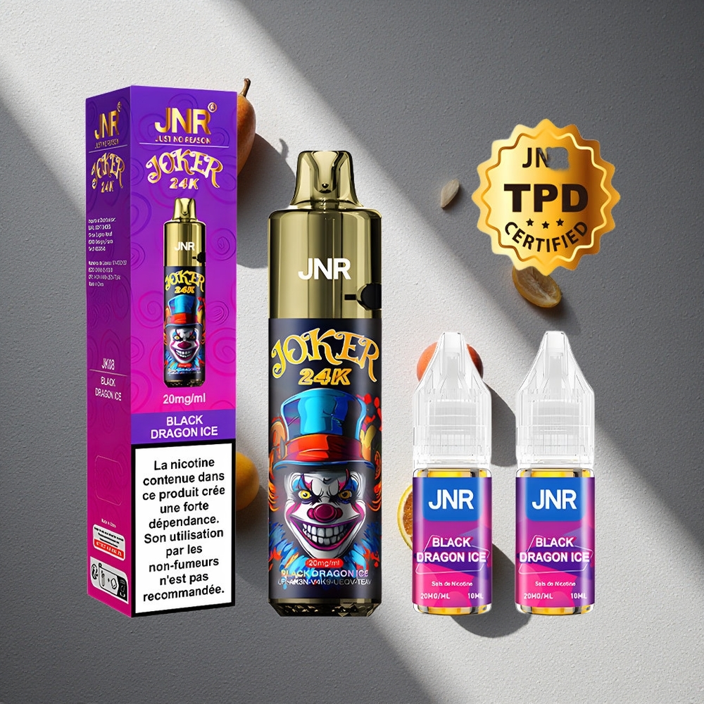 JNR Joker 24K Puffs Vape Desechable Dragón Negro Hielo con 800mAh Batería y 2% Nicotina Argentina wholesale