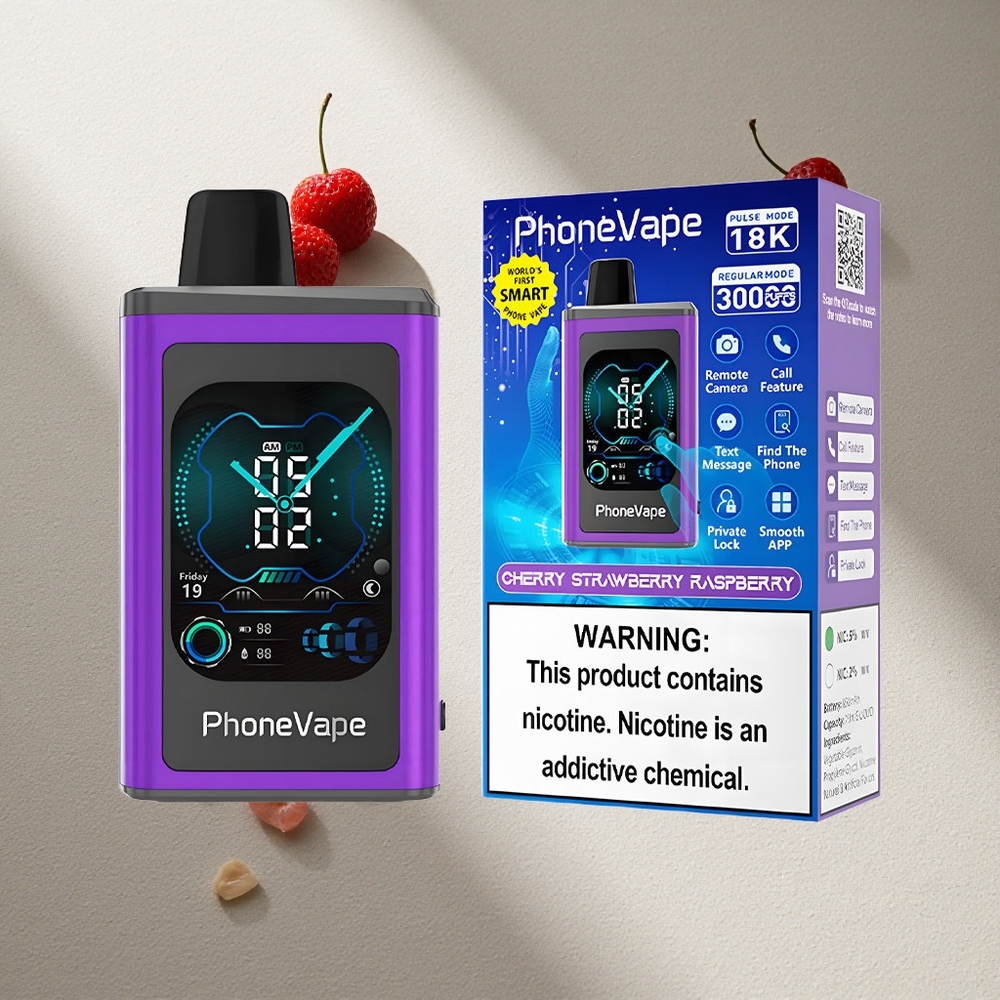 JNR PhoneVape 30000 Puffs Cereza Fresa Frambuesa Pantalla Completa Argentina wholesale