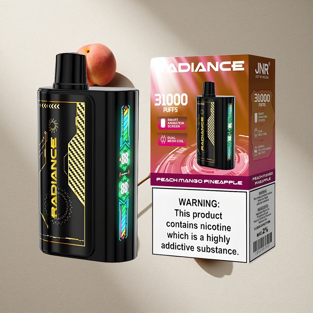 JNR Radiance 31000 Puffs Vape Desechable Durazno Mango Piña Pantalla Animación Inteligente Argentina wholesale