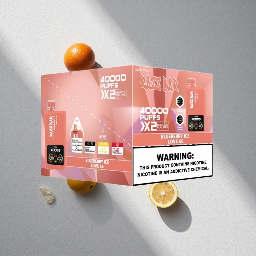 Razz Bar 40000 Puffs Vape Desechable Arándano Helado_Love 66 Pantalla de Potencia Argentina wholesale