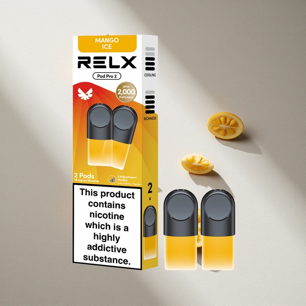 RELX Pod Pro 2 600 Puffs Mango Hielo 1.9ml 3 modos de voltaje Argentina wholesale